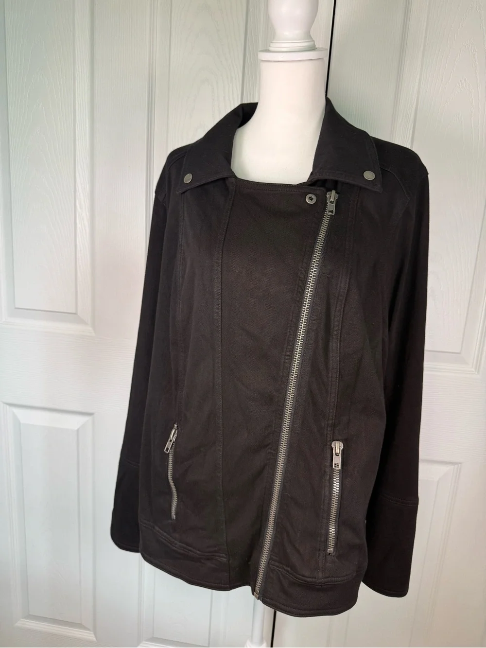 Liverpool Women's Black Lightweight Stretch Asymmetrical Moto Coat Jacket 2XL